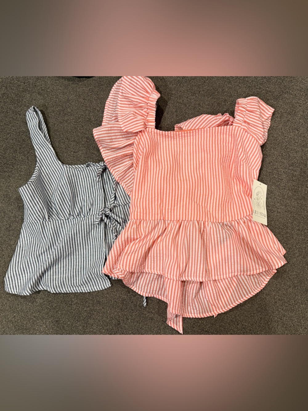 Lily Star Pink Ruffled Blouse and  Blue Striped SHEIN Tank Top size medium